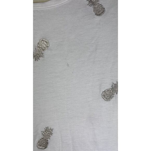 Banana Republic T-Shirt White Gold Embroidered Pineapples Short SleeveMedium - Picture 2 of 7